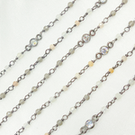 Load image into Gallery viewer, Multi Moonstone &amp; Round CZ Wire Wrap Chain. MMS14
