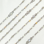 Load image into Gallery viewer, Multi Moonstone & Round CZ Wire Wrap Chain.
