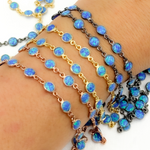 Load image into Gallery viewer, Created Blue Opal Round Shape Connected Chain. CBO9