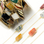 Load image into Gallery viewer, Multi Agate Rectangular Shape Bezel Gold Plated Connected Wire Chain. MAG2