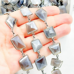 Load image into Gallery viewer, Coated Grey Moonstome Mix Shape Bezel Oxidized Wire Chain. CMS11