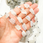 Load image into Gallery viewer, White Moonstone Organic Shape Oxidized Wire Chain. WMS30