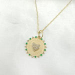 Load image into Gallery viewer, 14k Solid Gold Diamond and Emerald Circle Heart Charm. GDP650