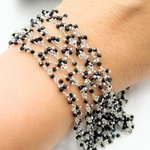 Load image into Gallery viewer, Black Spinel Cluster Dangle 925 Sterling Silver Wire Chain.