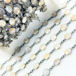 Load image into Gallery viewer, Coated White Moonstone Round Shape Bezel Oxidized Wire Chain. CMS101