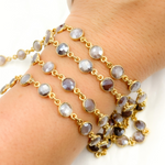 Load image into Gallery viewer, Coated Chocolate Moonstone Round Shape Bezel Gold Plated Wire Chain. CMS10