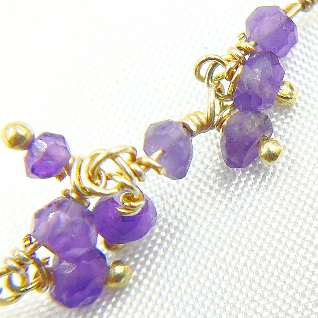 Amethyst Cluster Dangle Gold Plated Wire Chain. AME30