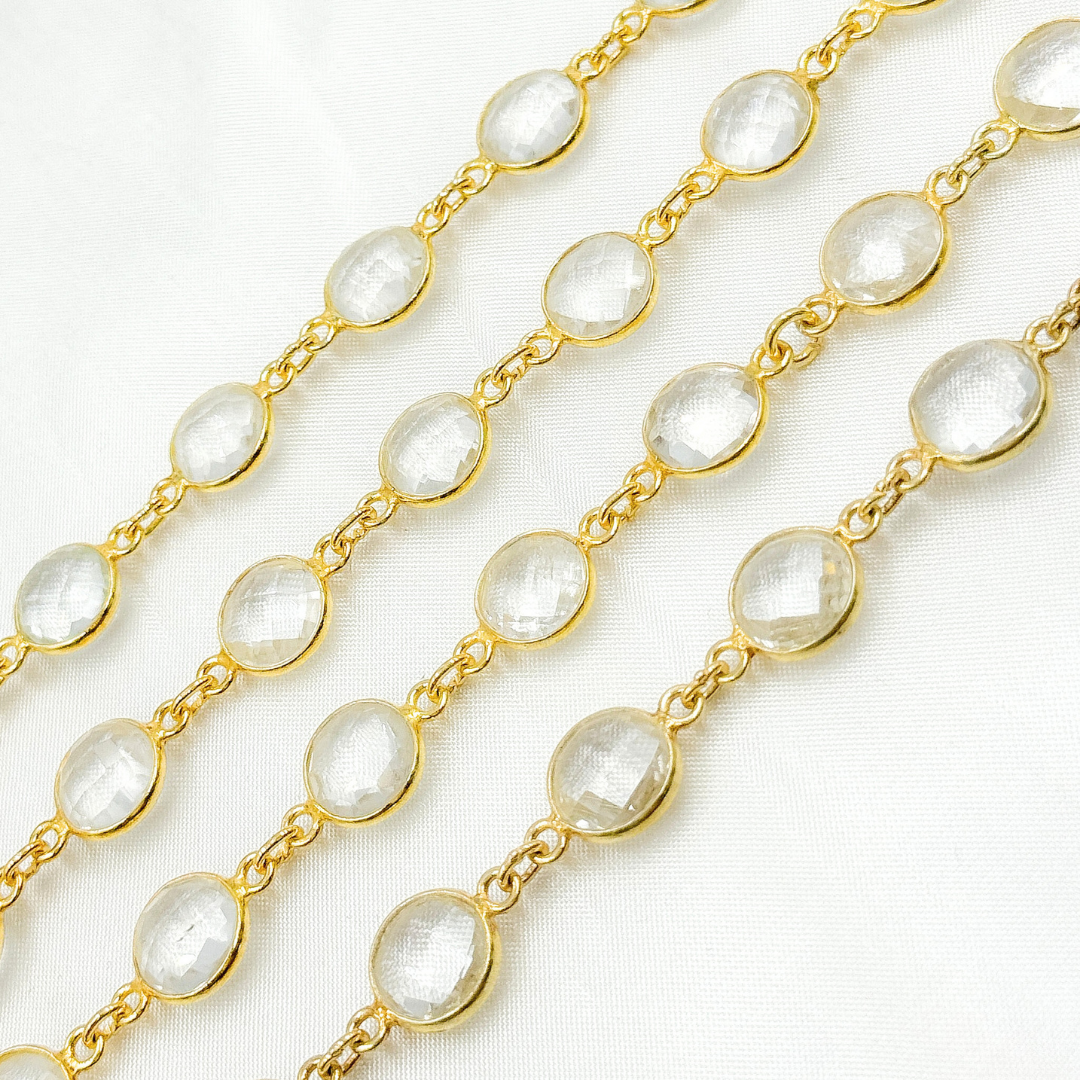 Crystal Round Shape Bezel Gold Plated Wire Chain. CR35