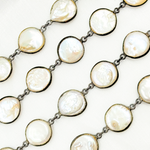 Load image into Gallery viewer, Pearl Round Shape Bezel Oxidized Wire Chain. PRL52
