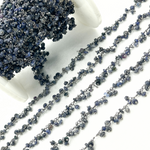 Load image into Gallery viewer, Dyed Blue Sapphire Cluster Dangle Oxidized Wire Chain. SAP11