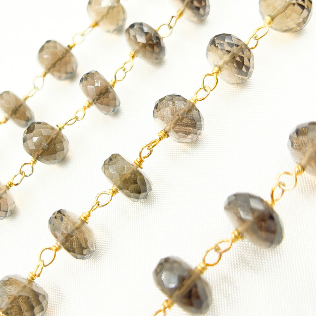 Smoky Quartz Gold Plated 925 Sterling Silver Wire Chain. SMQ17