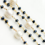 Load image into Gallery viewer, Coated Black Spinel &amp; Pearl Gold Plated Wire Chain. CBS20
