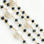 Load image into Gallery viewer, Coated Black Spinel & Pearl Gold Plated Wire Chain. CBS20