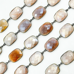 Load image into Gallery viewer, Coated Taupe Moonstone Rectangular Shape Bezel Oxidized Wire Chain. CMS99