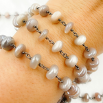 Load image into Gallery viewer, Coated Taupe Smooth Moonstone Oxidized Wire Chain. CMS7