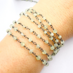 Load image into Gallery viewer, Prehnite Oxidized 925 Sterling Silver Wire Chain.