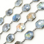 Load image into Gallery viewer, Coated Labradorite Hexagon Shape Bezel Oxidized Wire Chain. CLB69
