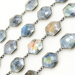 Load image into Gallery viewer, Coated Labradorite Hexagon Shape Bezel Oxidized Wire Chain. CLB69