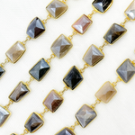 Load image into Gallery viewer, Coated Multi Moonstone Organic Shape Bezel Gold Plated Wire Chain. CMS30