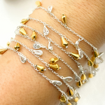 Load image into Gallery viewer, Golden Pyrite Drop & CZ Pear Shape Dangle 925 Sterling Silver Wire Chain. PYR29