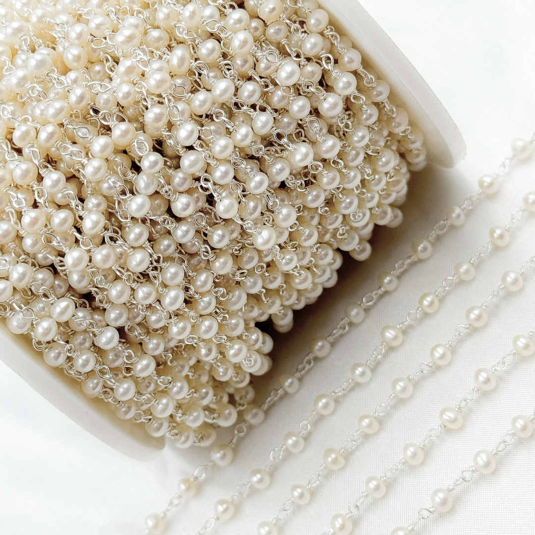 Pearl Round Shape 925 Sterling Silver Wire Chain