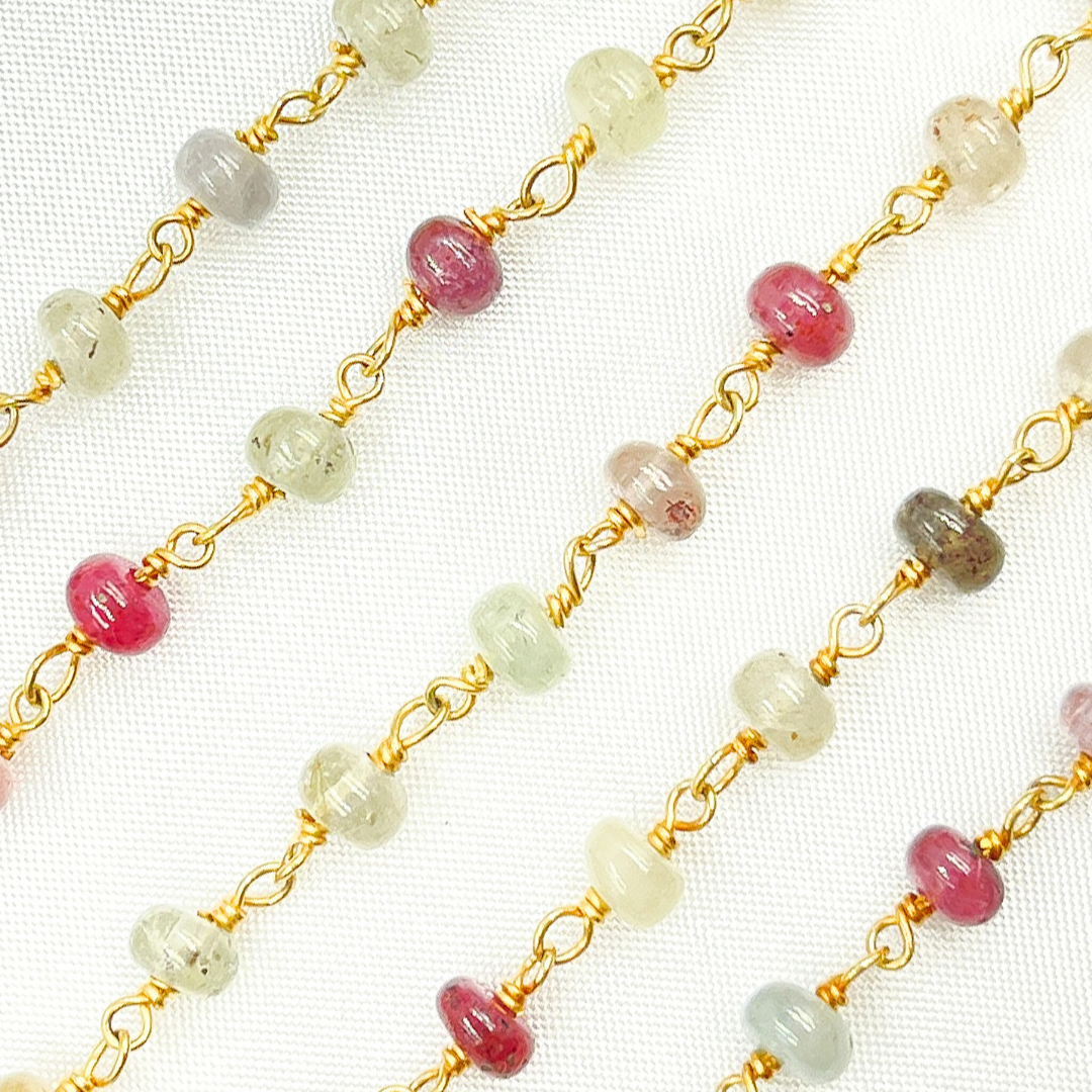 Multi Sapphire Pink Smooth Gold Plated Wire Chain. MSA26