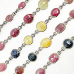Load image into Gallery viewer, Multi Sapphire Mix Shape Bezel Oxidized Wire Chain. MSA2