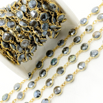 Load image into Gallery viewer, Coated Labradorite Round Shape Bezel Gold Plated Wire Chain. LAB113