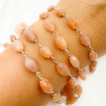 Load image into Gallery viewer, Peach Moonstone Oval Shape Wire Chain. MS63