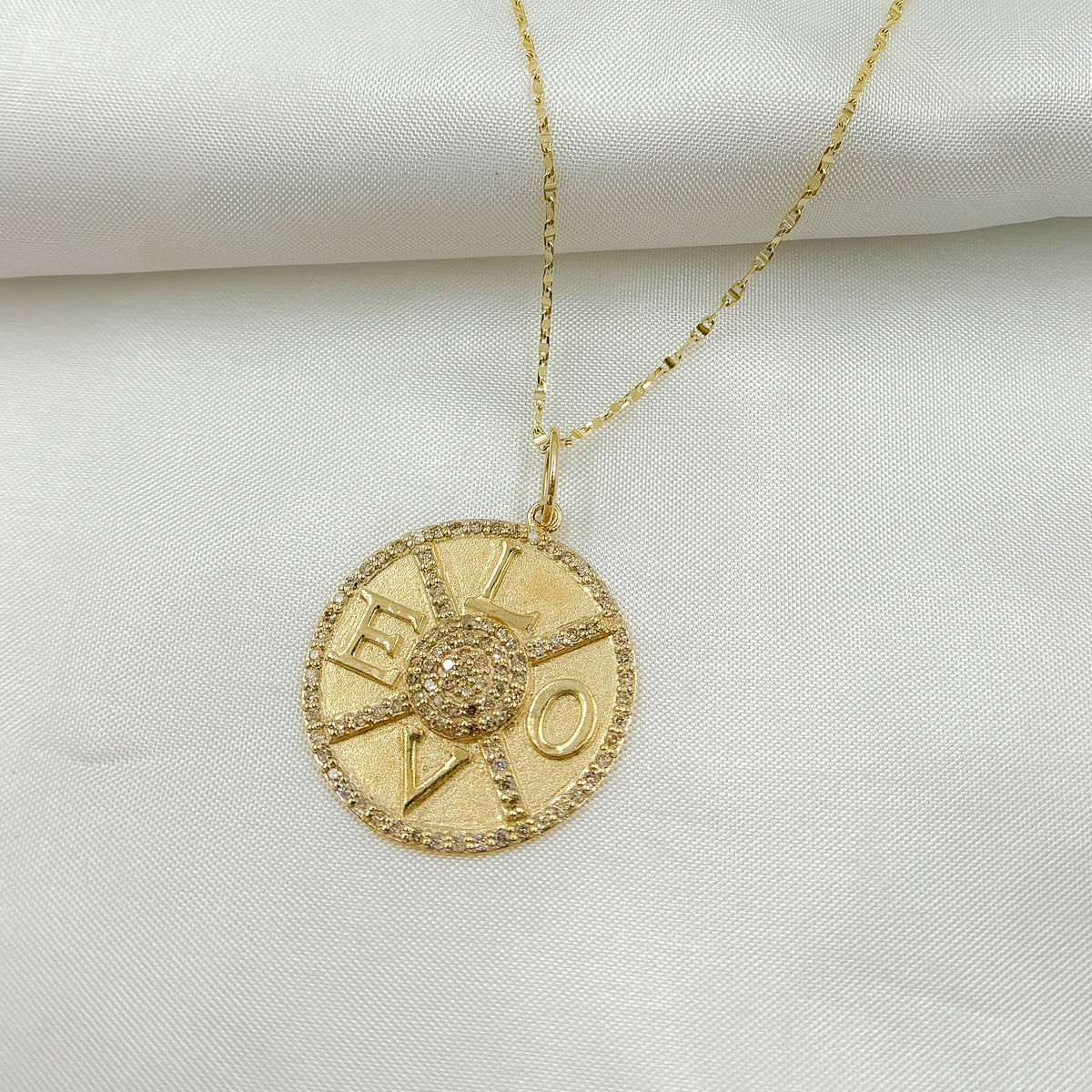 GDP506. 14k Solid Gold Diamond Medallion Love Charm