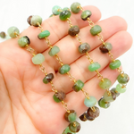 Load image into Gallery viewer, Two Tone Chrysoprase Rondel Shape Gold Plated Wire Chain.