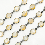 Load image into Gallery viewer, Coated White Moonstone Round Shape Bezel Oxidized Wire Chain. CMS100
