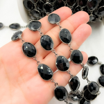 Load image into Gallery viewer, Black Spinel Organic Shape Bezel Oxidized Wire Chain. BSP63