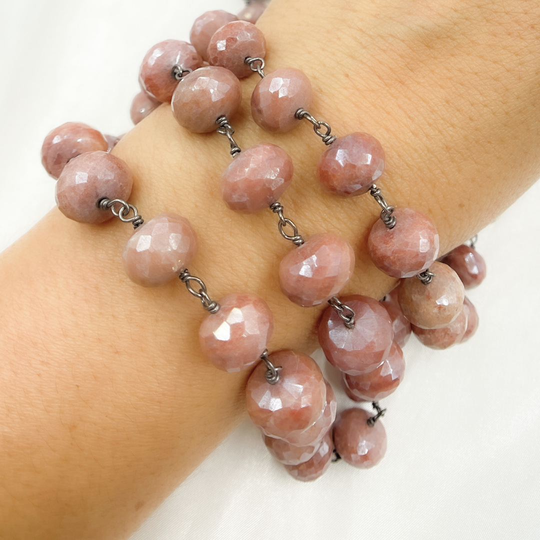 Coated Agate Peach Oxidized Wire Chain. AG3