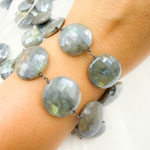Load image into Gallery viewer, Coated Labradorite Coin Shape Oxidized Wire Chain. CLB46