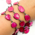Load image into Gallery viewer, Pink Chalcedony Shape Bezel Oxidized Wire Chain. PCL20
