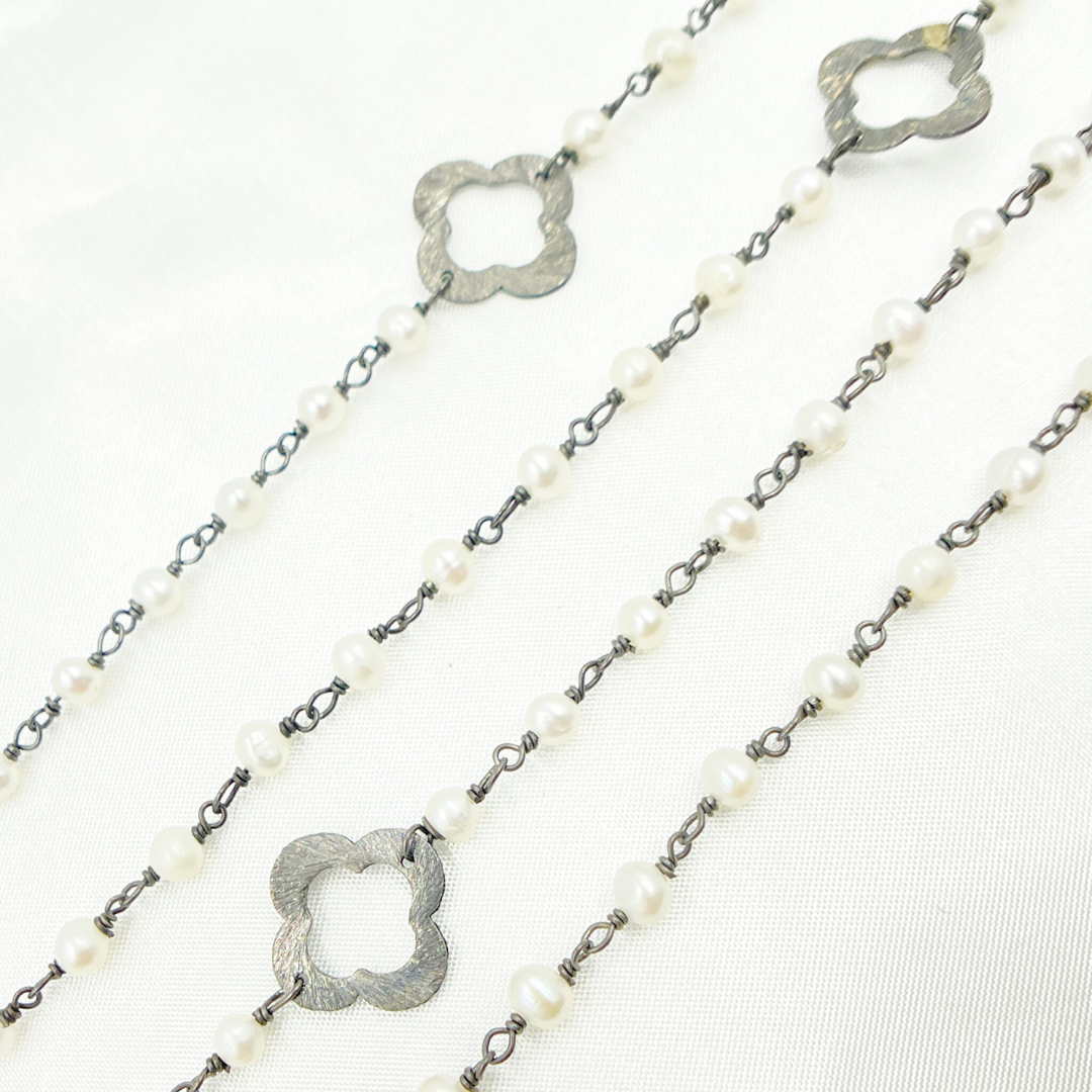 Pearl with Marquis Shape Oxidized Wire Chain. PRL40