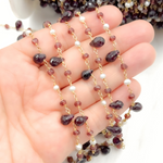 Load image into Gallery viewer, Garnet & Pearl Gold Plated Wire Chain.