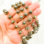 Load image into Gallery viewer, Pyrite Rondel Faceted Gold Plated Wire Chain. PYR54