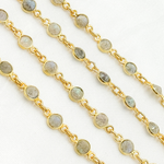 Load image into Gallery viewer, Labradorite Round Shape Bezel Gold Plated Wire Chain. LAB110