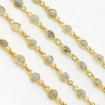 Load image into Gallery viewer, Labradorite Round Shape Bezel Gold Plated Wire Chain. LAB110
