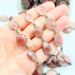 Load image into Gallery viewer, Strawberry Quartz Organic Shape Bezel Oxidized Wire Chain. STQ1