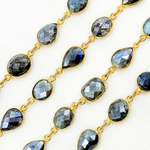Load image into Gallery viewer, Coated Labradorite Mix Shape Bezel Gold Plated Wire Chain. CLB66