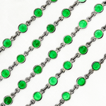 Load image into Gallery viewer, Green Onyx Round Shape Bezel Oxidized Wire Chain. ON2