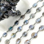 Load image into Gallery viewer, Coated Labradorite Round Shape Bezel Oxidized Wire Chain. CLB70