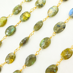 Load image into Gallery viewer, Labradorite Oval Shape Gold Plated Wire Chain. LAB81
