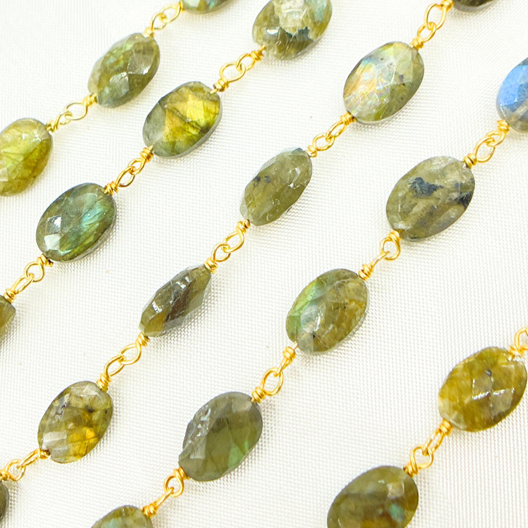 Labradorite Oval Shape Gold Plated Wire Chain. LAB81