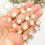 Load image into Gallery viewer, White Rainbow Round Moonstone Gold Plated Wire Chain. MS51