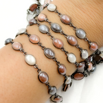 Load image into Gallery viewer, Coated Multi Moonstone Oval Shape Bezel Oxidized Wire Chain