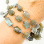 Load image into Gallery viewer, Labradorite Rectangular Shape Oxidized Wire Chain. LAB98